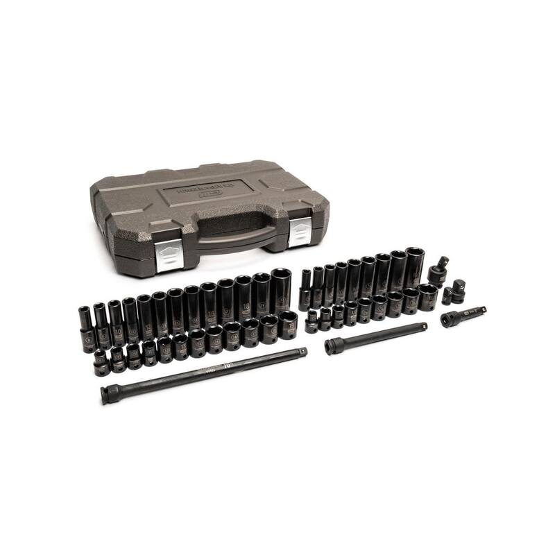 Juego de 49 piezas de dados de impacto estándar y profundo de 6 puntos SAE y métrico de 3/8 pulgadas de GEARWRENCH con estuche - 86533