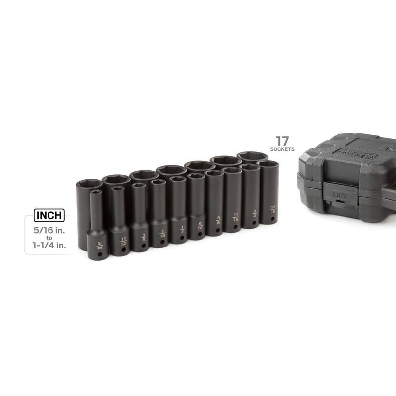 Juego de impacto de 17 piezas TEKTON de 1/2 pulgadas de unidad, llave de vaso profunda de 6 puntos (5/16 pulgadas - 1-1/4 pulgadas) - SID92305