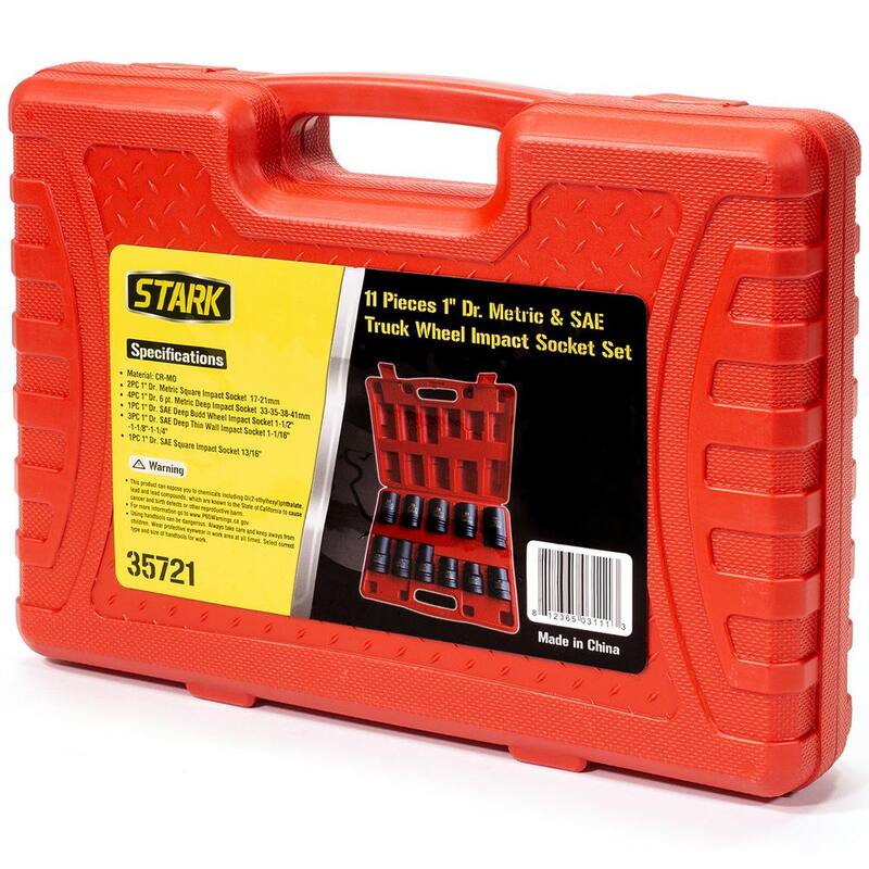 Juego de 11 piezas de llaves de impacto profundo Stark de 1 pulg. con combinación de SAE y métricas, con estuche de transporte - 35721-1