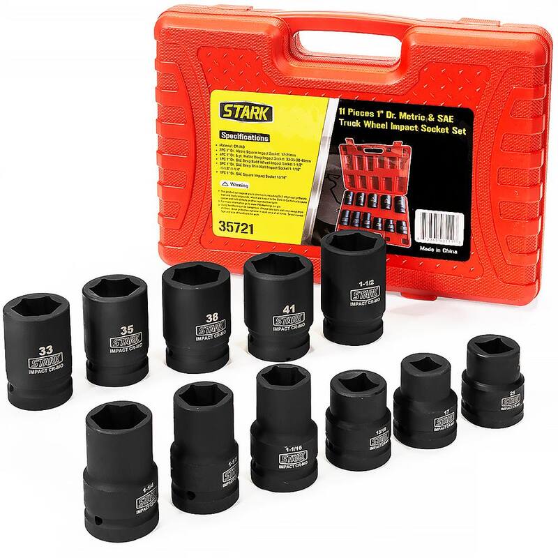 Juego de 11 piezas de llaves de impacto profundo Stark de 1 pulg. con combinación de SAE y métricas, con estuche de transporte - 35721-1