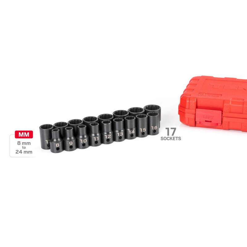 Juego de 17 piezas de dados de impacto de 12 puntos TEKTON de 1/2 pulgada de unidad (8-24 mm) - SID92338