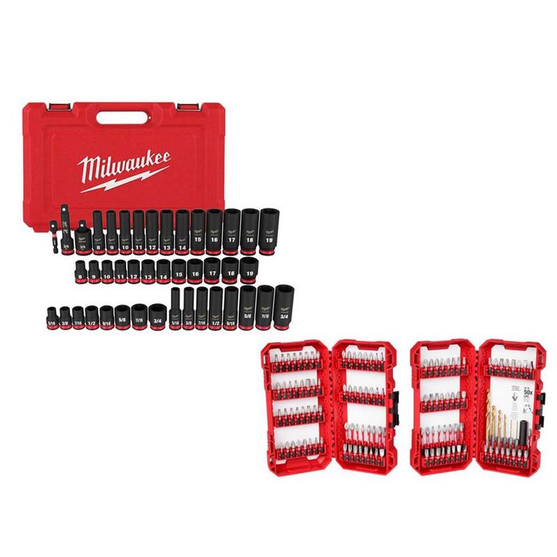 Juego de llaves de impacto de 3/8 pulgadas SAE y métricas de 6 puntos Milwaukee Shockwave y juego de puntas de destornillador de impacto (163 piezas) - 49-66-7009-48-32-5155