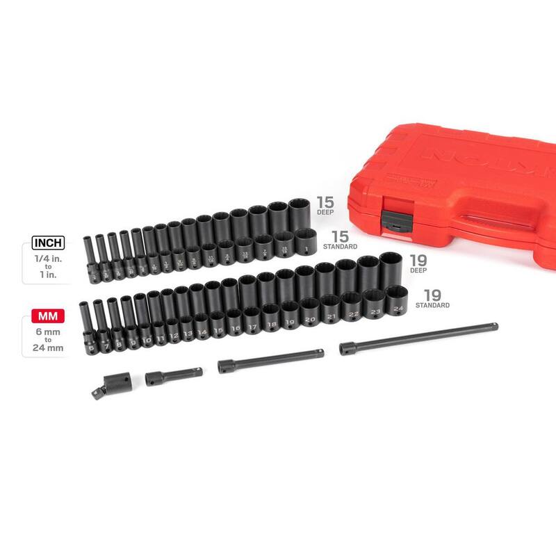 Juego de 72 piezas de 12 puntas para socket de impacto TEKTON de 3/8 pulgadas (1/4 - 1 pulgada, 6 - 24 mm) - SID91406