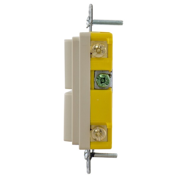 Interruptores y controles de iluminación Hubbell Wiring Device-Kellems, dispositivos combinados, grado residencial, serie Decorator, 1 interruptor unipolar, 1 interruptor de tres vías, 15A 120V AC, cableado lateral, almendra clara - RCD103LA