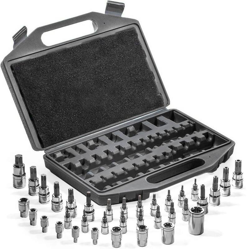 Juego de 35 piezas de puntas de vaso estriado externo Torx/TR a prueba de manipulaciones XtremepowerUS de 1/4 pulgadas y 3/8 pulgadas - 33802-H.