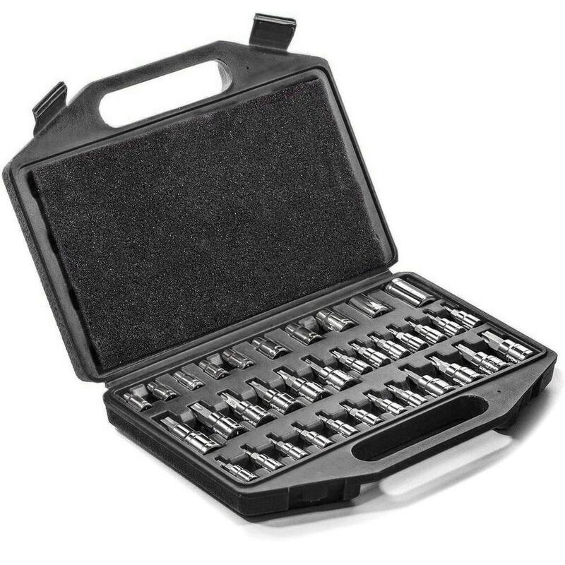 Juego de 35 piezas de puntas de vaso estriado externo Torx/TR a prueba de manipulaciones XtremepowerUS de 1/4 pulgadas y 3/8 pulgadas - 33802-H.