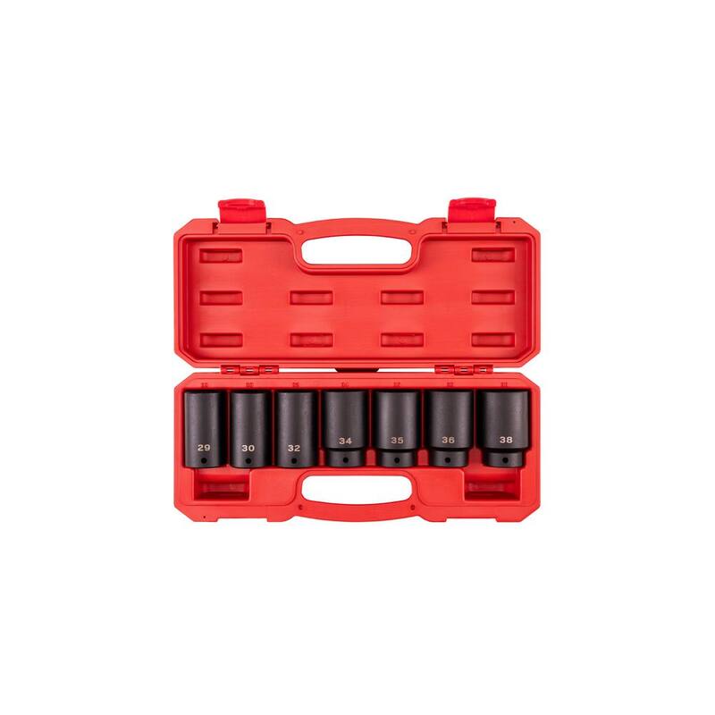 Juego de 7 piezas de impacto con estuche TEKTON de 1/2 pulgada para tuercas de eje de 6 puntos y  profundo, (29-38 mm) - SID92340