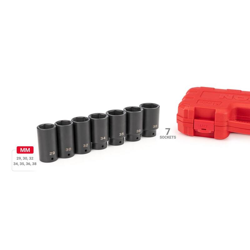 Juego de 7 piezas de impacto con estuche TEKTON de 1/2 pulgada para tuercas de eje de 6 puntos y  profundo, (29-38 mm) - SID92340