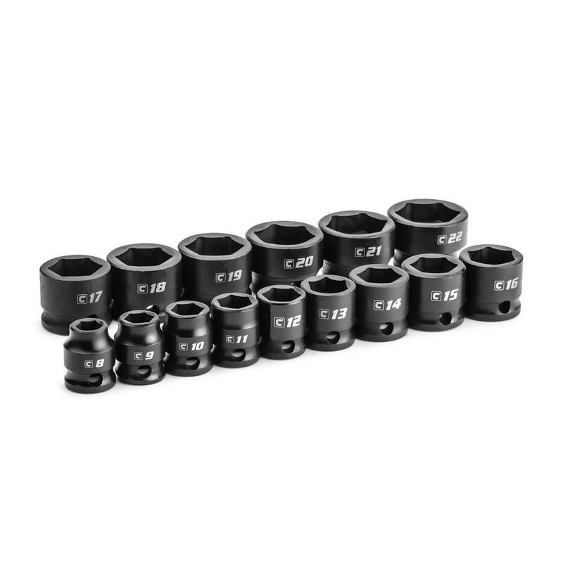 Juego de dados de impacto corto de 3/8 pulgadas en medidas métricas de Capri Tools (15 piezas) - CP53425