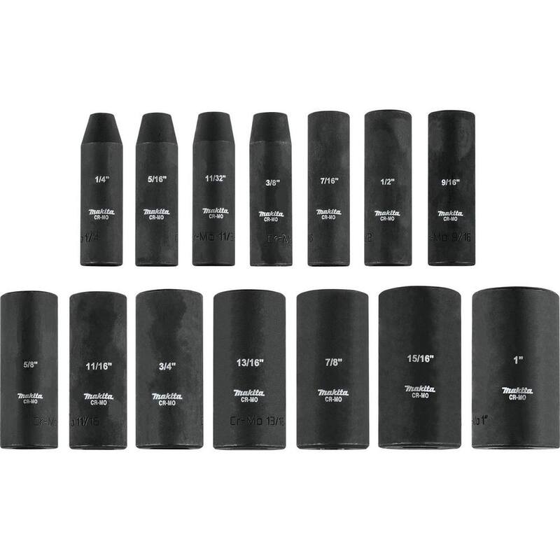Juego de llaves de impacto profundo fraccionarias de 6 puntos de 3/8 pulgadas de Makita (14 piezas) - A-99655