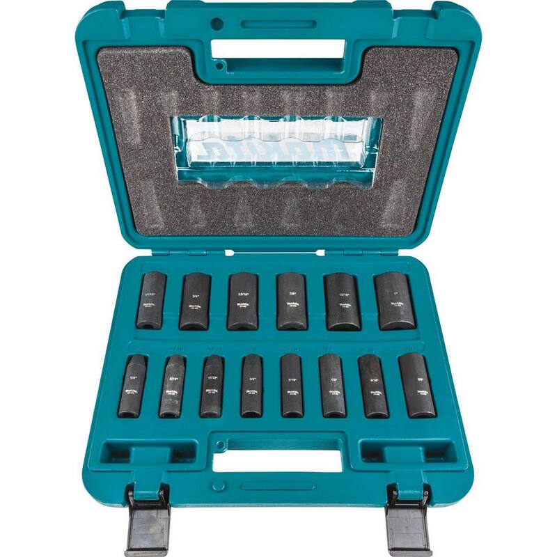 Juego de llaves de impacto profundo fraccionarias de 6 puntos de 3/8 pulgadas de Makita (14 piezas) - A-99655