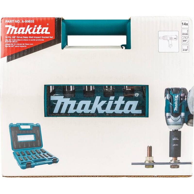 Juego de llaves de impacto profundo fraccionarias de 6 puntos de 3/8 pulgadas de Makita (14 piezas) - A-99655