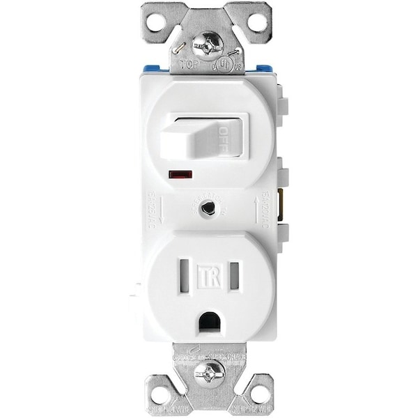 Interruptor y receptáculo de palanca TR de 1 polo 15A blanco - TR274W