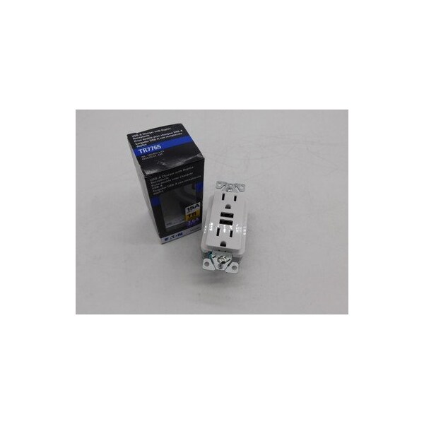 Eaton Combinación de Tomacorrientes con Cargador USB/Receptáculo Dúplex 15A 125V - TR7765W-BOX