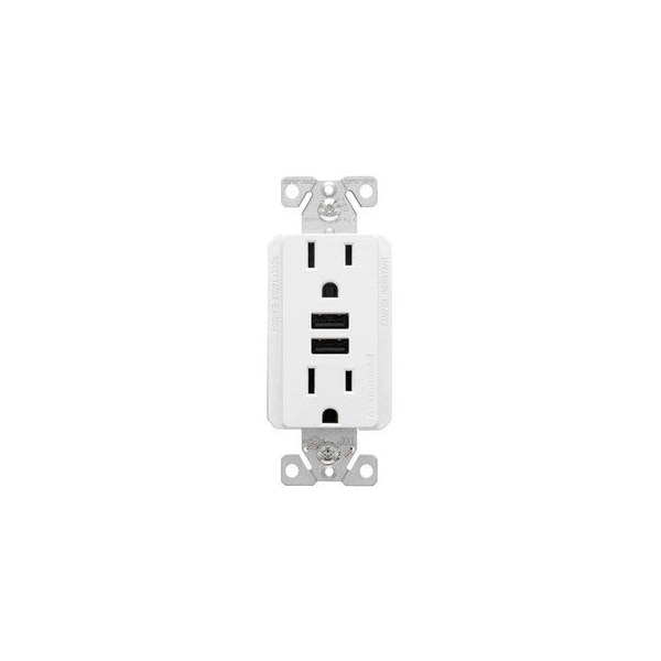Eaton Combinación de Tomacorrientes con Cargador USB/Receptáculo Dúplex 15A 125V - TR7765W-BOX