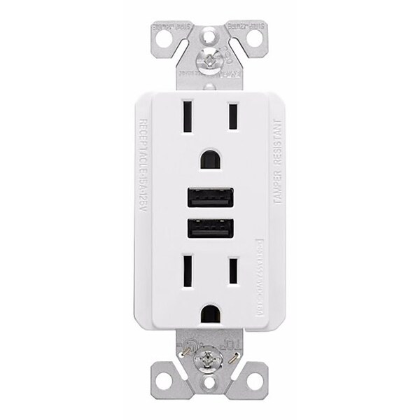 Receptáculo Combinado USB Arrow Hart EATON, 2 Polos, 15 A a 125 VAC, 36 A a 5 VDC - TR7765W-KB-L