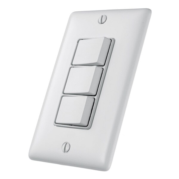 Interruptores y controles de iluminación, dispositivos combinados, grado residencial, serie decorativa, 3 interruptores de tres vías, 15A 120V CA, cableado lateral, blanco - RCD111W