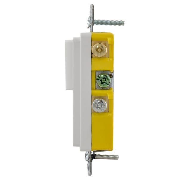 Hubbell Wiring Device-Kellems Switches and Lighting Controls, Combination Devices, Residential Grade, Decorator Series, 1) Single Pole Rocker, 1) Single Tamper Resistant Receptacle, 15A 120V AC, Side Wired - RCD108WTR