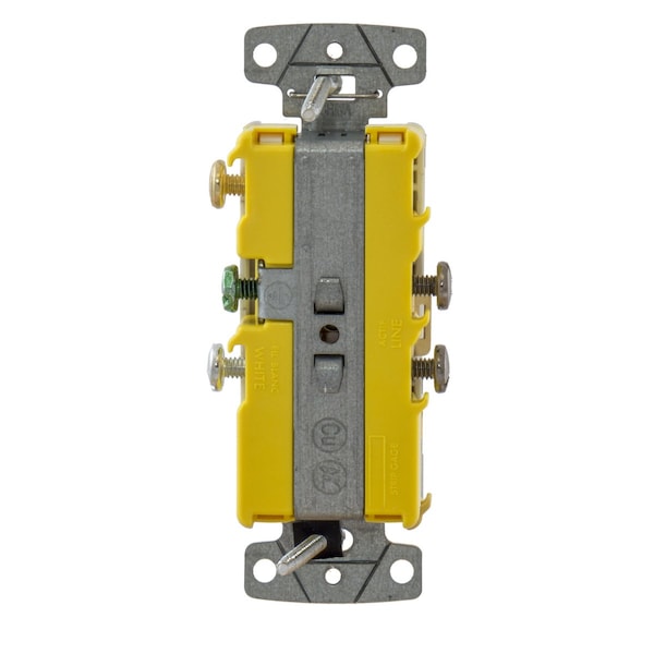 Hubbell Wiring Device-Kellems Switches and Lighting Controls, Combination Devices, Residential Grade, Decorator Series, 1) Single Pole Rocker, 1) Single Tamper Resistant Receptacle, 15A 120V AC, Side Wired - RCD108WTR
