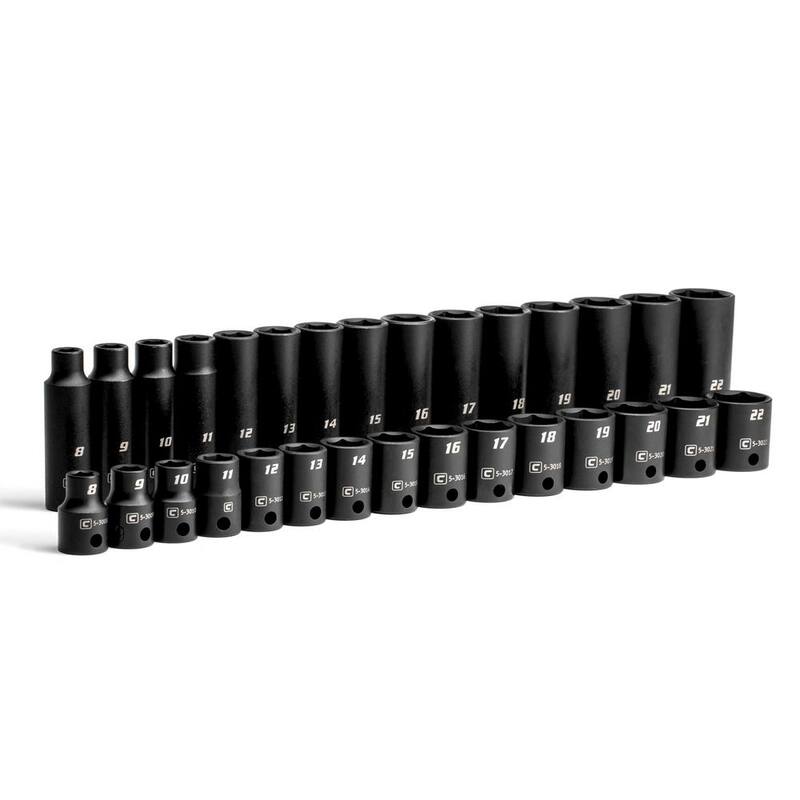 Juego de llaves de vaso de impacto superficiales y profundos métricos de 3/8 de pulgada de Capri Tools (30 piezas) - CP53000-30MSD
