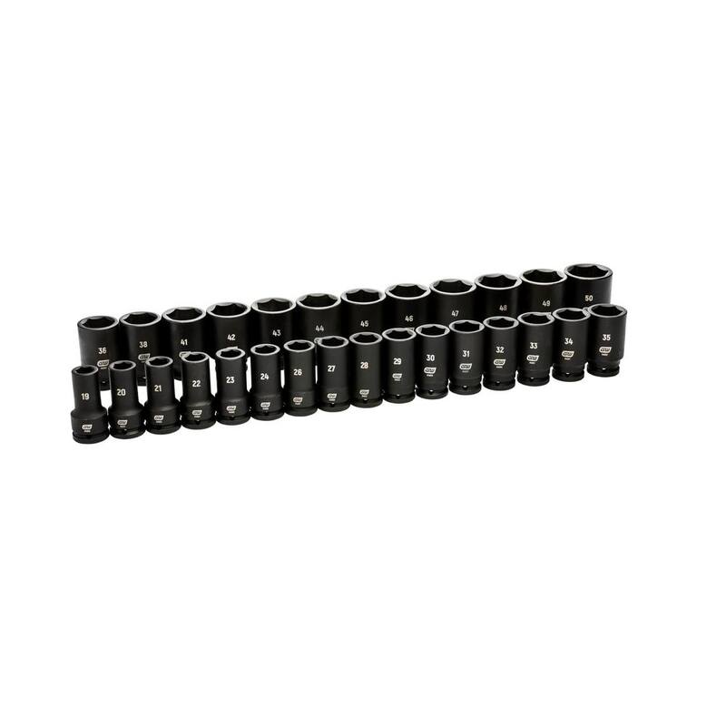 Juego de dados métricos de impacto profundo de 6 puntos de 3/4 de pulgada con estuche de almacenamiento (28 piezas) - 84033 de GEARWRENCH.