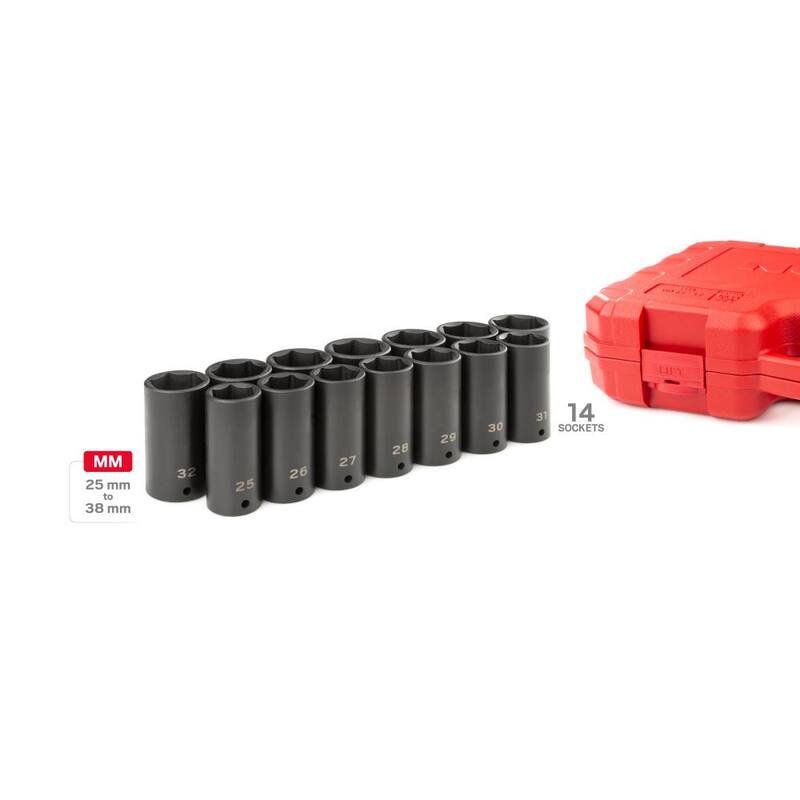 Set de 14 piezas de dados de impacto de 6 puntos profundos de 1/2 pulg. TEKTON (25 mm - 38 mm) - SID92333