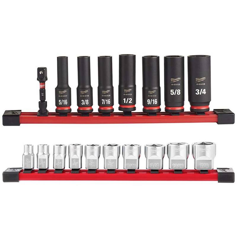 Juego de sockets de impacto profundos SAE de 3/8 pulg. Milwaukee SHOCKWAVE con 3/8 pulg. SAE Low Profile de 6 puntos (18 piezas) - 49-66-7024-48-22-9403