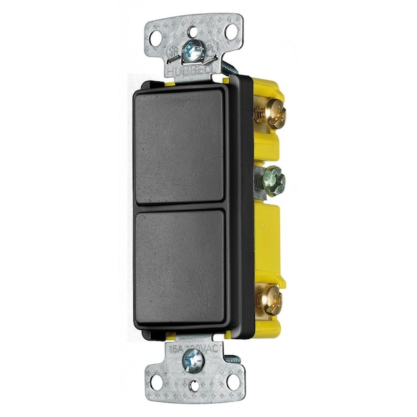 Interruptores y controles de iluminación, dispositivos combinados, grado residencial, serie Decorator, 2) Interruptores de tres vías, 15A 120V AC, cableado lateral, negro - RCD303BK