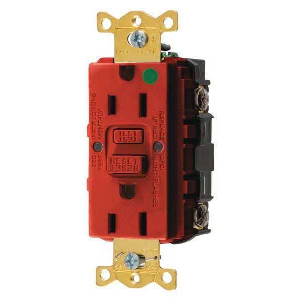Receptáculo GFCI Hubbell Wiring Device-Kellems, 15A, 125VAC, 5-15R, Rojo - GFR82R