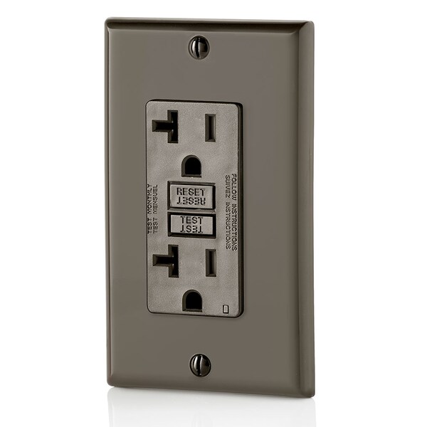 Receptáculo GFCI Leviton, 20A, 125Vac, 5-20R, Marrón - GFTR2
