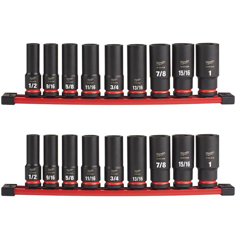 Conjunto de enchufes de impacto Milwaukee SHOCKWAVE Impact Duty de 1/2 pulgada de accionamiento SAE Deep Well (Juego de 18 piezas) - 49-66-7022