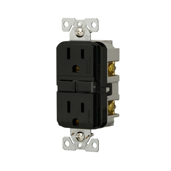 Receptáculo GFCI Eaton-WP, 125 V, 15 A, NEMA: NEMA 5-15R, Conexión Posterior y Lateral, Negro - GF15BK