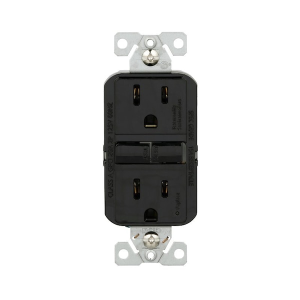 Receptáculo GFCI Eaton-WP, 125 V, 15 A, NEMA: NEMA 5-15R, Conexión Posterior y Lateral, Negro - GF15BK