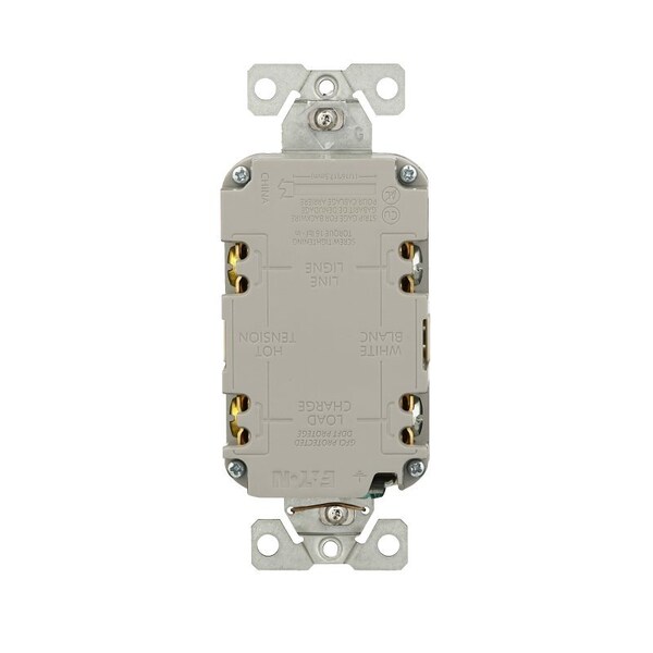 Receptáculo GFCI Eaton, 125 V, 15 A, NEMA: NEMA 5-15R, Conexión Posterior y Lateral, Almendra Claro - GF15LA