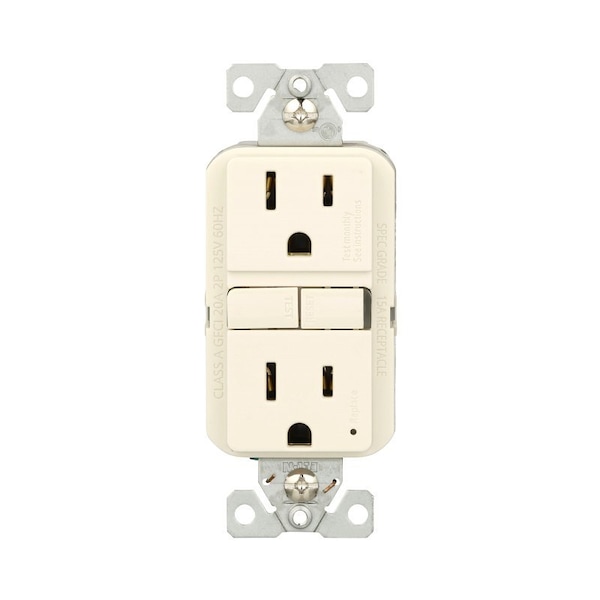 Receptáculo GFCI Eaton, 125 V, 15 A, NEMA: NEMA 5-15R, Conexión Posterior y Lateral, Almendra Claro - GF15LA