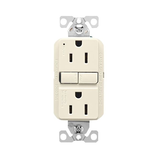 Receptáculo GFCI Eaton, 125 V, 15 A, NEMA: NEMA 5-15R, Conexión Posterior y Lateral, Almendra Claro - GF15LA