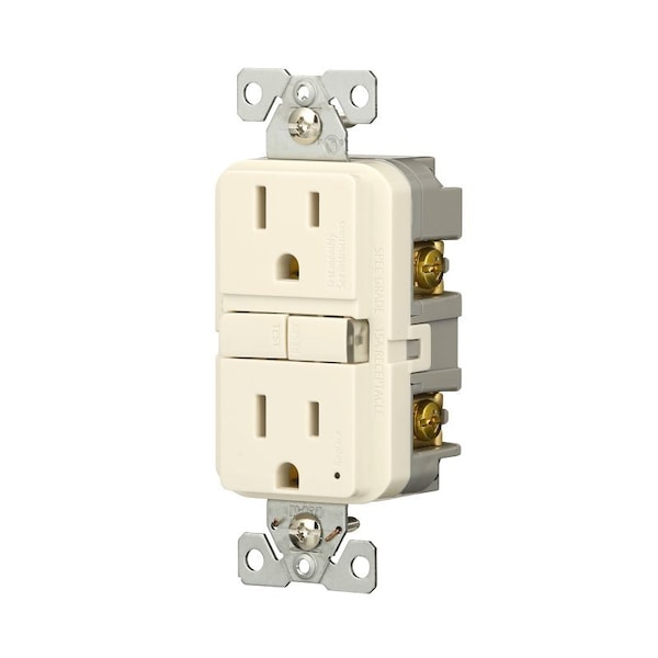 Receptáculo GFCI Eaton, 125 V, 15 A, NEMA: NEMA 5-15R, Conexión Posterior y Lateral, Almendra Claro - GF15LA