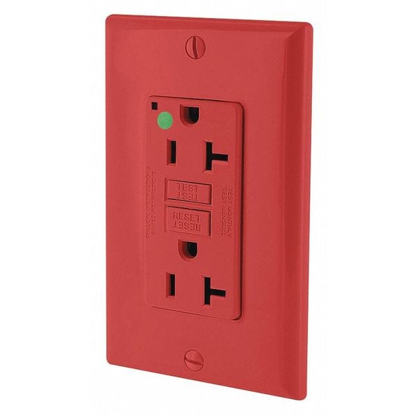 Leviton Recept, Red, 20 A, GFCI, 2P3W, Back; Side, 1PK - GFNT2-HGR