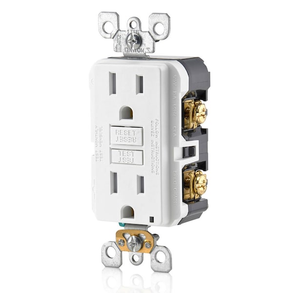 Receptáculo GFCI Leviton, 15A, 125Vac, 5-15R, Blanco - GFTR1-W