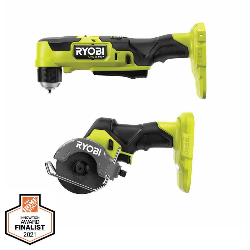 RYOBI ONE+ HP 18V Kit Combo Compacto Inalámbrico sin Escobillas de 2 Herramientas con Taladro de Ángulo Recto de 3/8 pulgadas y Herramienta de Corte (Solo Herramientas) - PSBRA02B-PSBCS02B