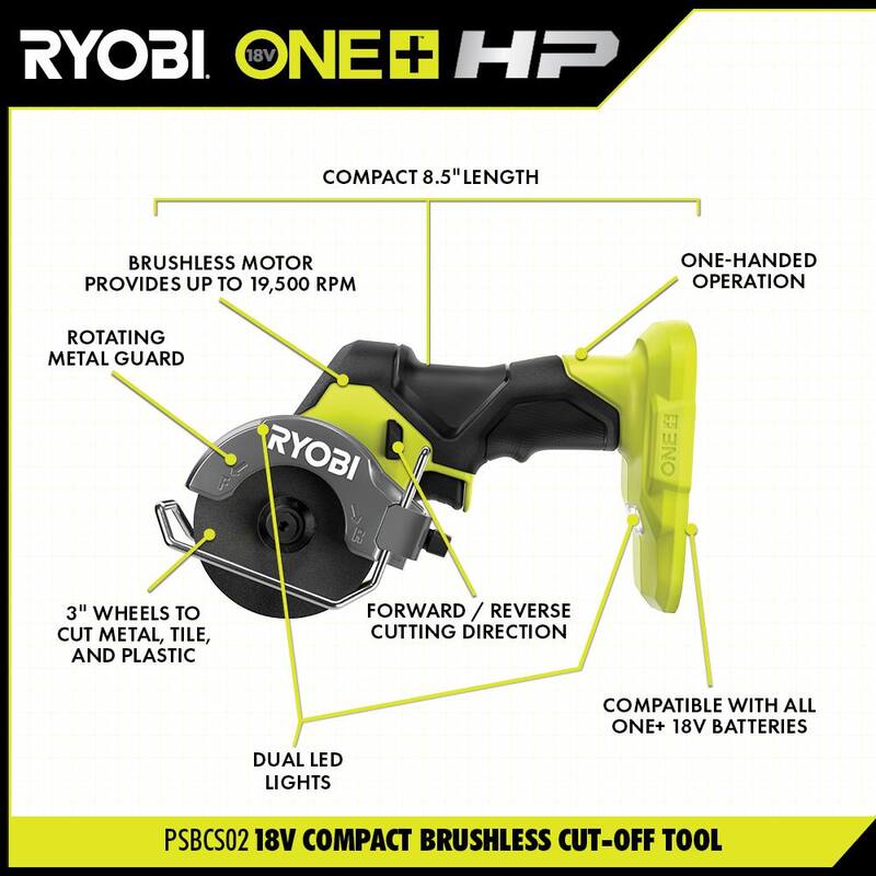 RYOBI ONE+ HP 18V Kit Combo Compacto Inalámbrico sin Escobillas de 2 Herramientas con Taladro de Ángulo Recto de 3/8 pulgadas y Herramienta de Corte (Solo Herramientas) - PSBRA02B-PSBCS02B