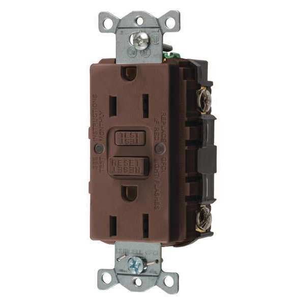 Hubbell Wiring Device-Kellems GFCI Receptacle, 15A, 125VAC, 5-15R, Brown - GFR15