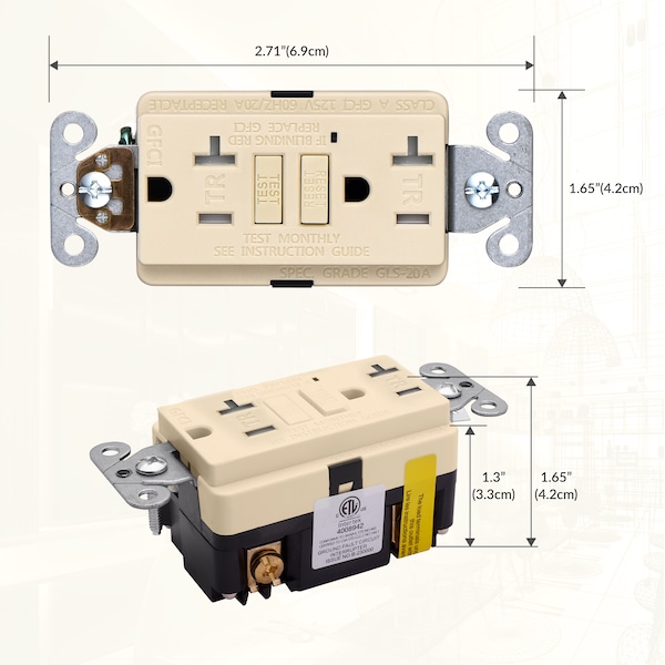 Receptáculo de salida GFCI autoprueba de 20A TR con placa de pared, marfil, paquete de 10 - GLS-20ATR-IV-10