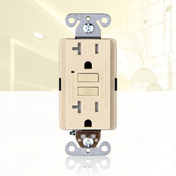 Receptáculo de salida GFCI autoprueba de 20A TR con placa de pared, marfil, paquete de 10 - GLS-20ATR-IV-10