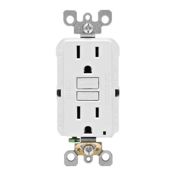 Leviton SmartlockPro 15 amperios 125 V Tomacorriente GFCI Blanco Dúplex 5-15R 1 paquete - GFNT1-0KW