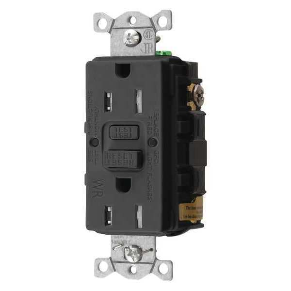 Receptáculo GFCI Hubbell Wiring Device-Kellems, 15A, 125VAC, 5-15R, Negro - GFRTW15BLK