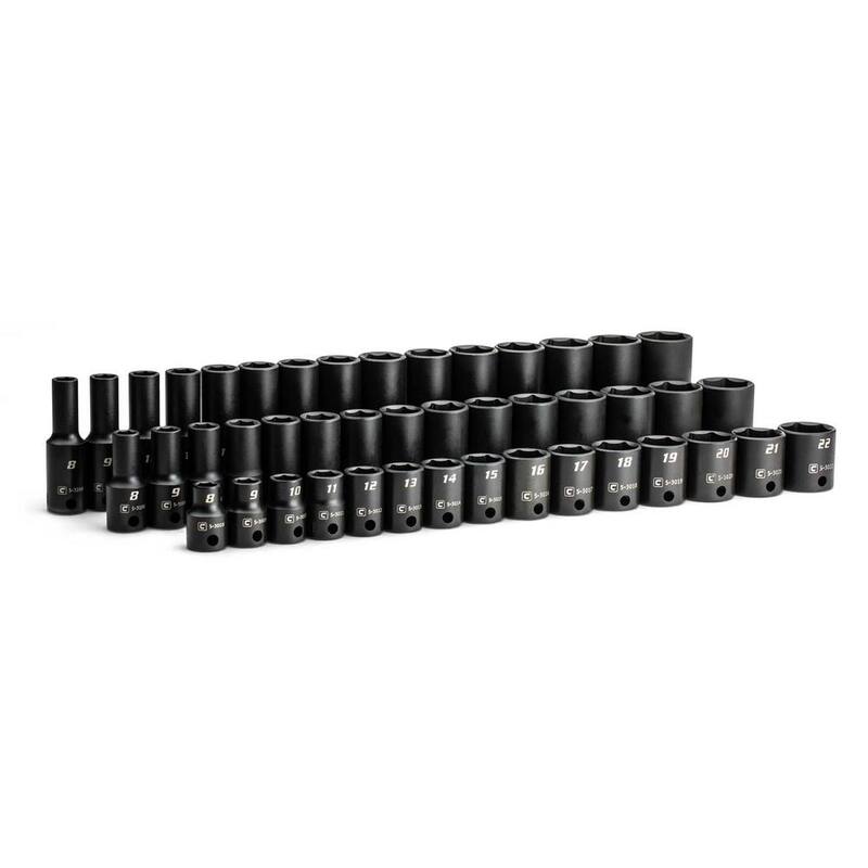 Juego de 45 piezas de dados de impacto superficiales, semi profundos y profundos métricos de 3/8 pulg. de Capri Tools - CP53000-45MSXD