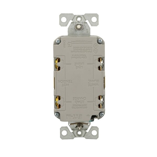 Eaton Dispositivo de Cableado Receptáculo GFCI a Prueba de Manipulaciones, 125 V, 15 A, NEMA: NEMA 5-15R, Conexión Trasera y Lateral, Marfil - TRGF15V-3-L