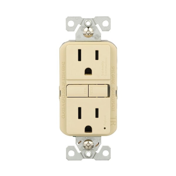 Eaton Dispositivo de Cableado Receptáculo GFCI a Prueba de Manipulaciones, 125 V, 15 A, NEMA: NEMA 5-15R, Conexión Trasera y Lateral, Marfil - TRGF15V-3-L