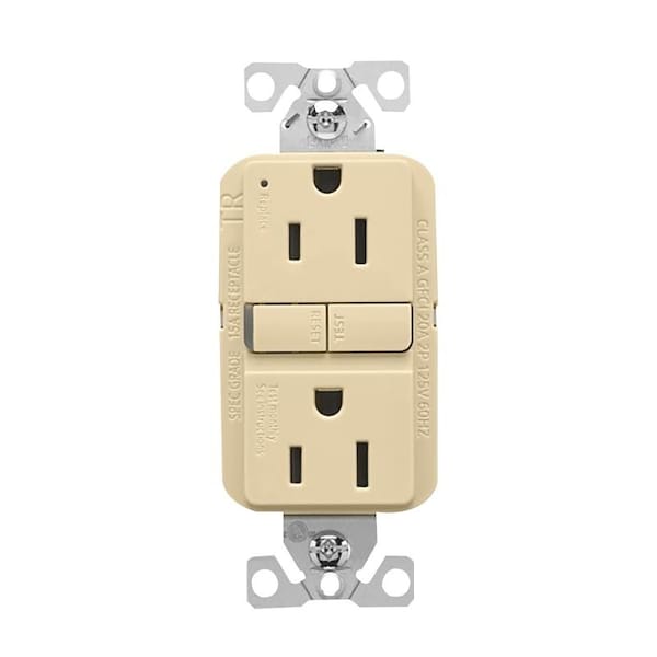 Eaton Dispositivo de Cableado Receptáculo GFCI a Prueba de Manipulaciones, 125 V, 15 A, NEMA: NEMA 5-15R, Conexión Trasera y Lateral, Marfil - TRGF15V-3-L